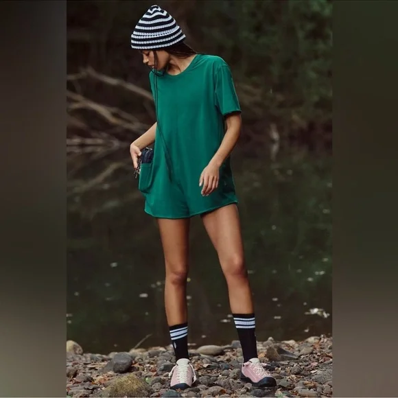 Free People Hot Shot Tee Romper In Heritage Green MEDIUM - Picture 5 of 6